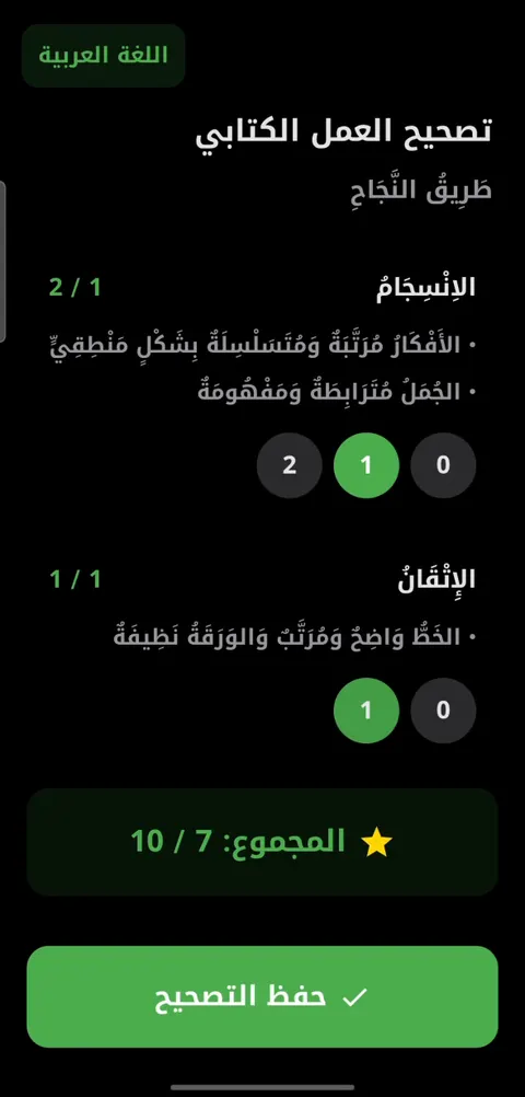 تصحيح التعبير الكتابي من طرف الولي